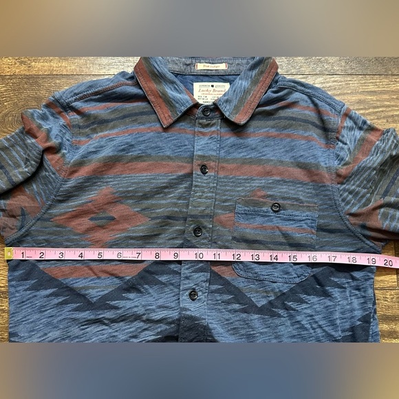 Men's vintage lucky brand true Indigo Printed button down dress shirt - Picture 7 of 8